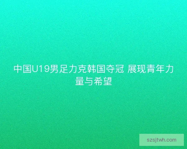 中国U19男足力克韩国夺冠 展现青年力量与希望
